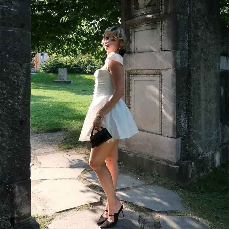 Elegant White Flare Mini Dress – Date Night Ready