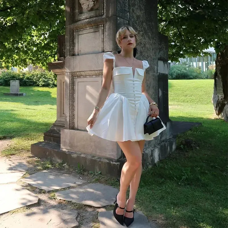 Elegant White Flare Mini Dress – Date Night Ready