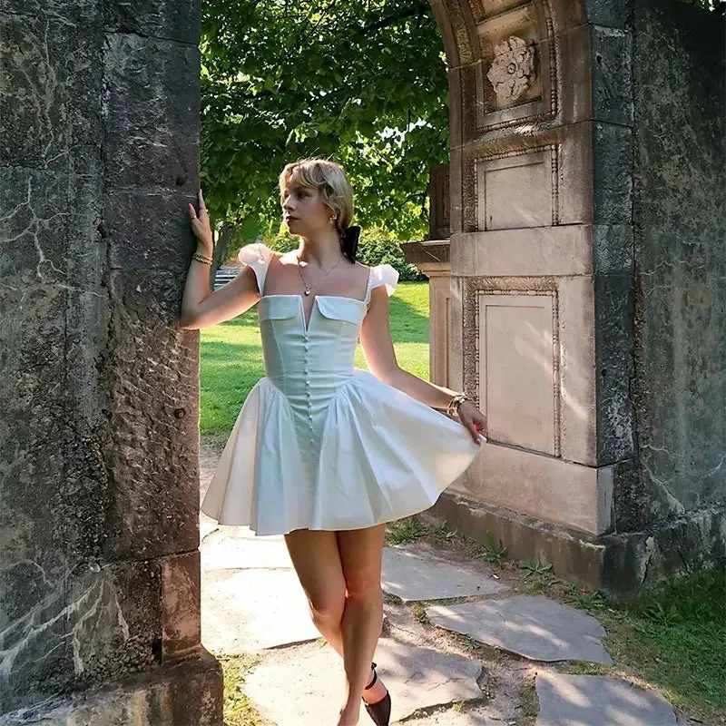 Elegant White Flare Mini Dress – Date Night Ready