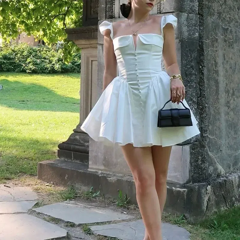 Elegant White Flare Mini Dress – Date Night Ready