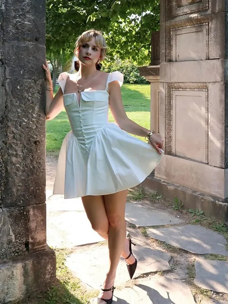 Elegant White Flare Mini Dress – Date Night Ready