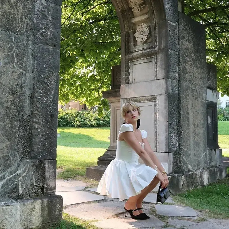 Elegant White Flare Mini Dress – Date Night Ready