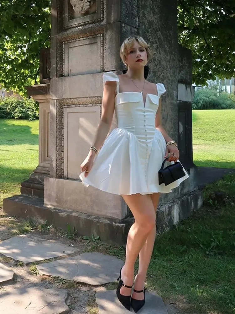 Elegant White Flare Mini Dress – Date Night Ready