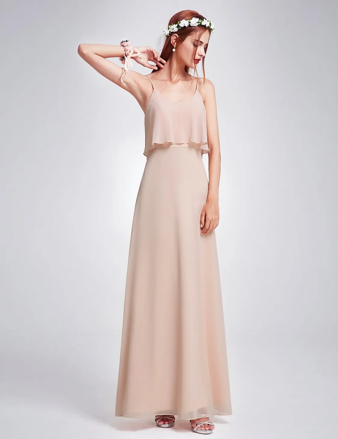 Ever-Pretty Blush Ruffle Spaghetti Strap Bridesmaid Dress EP07131
