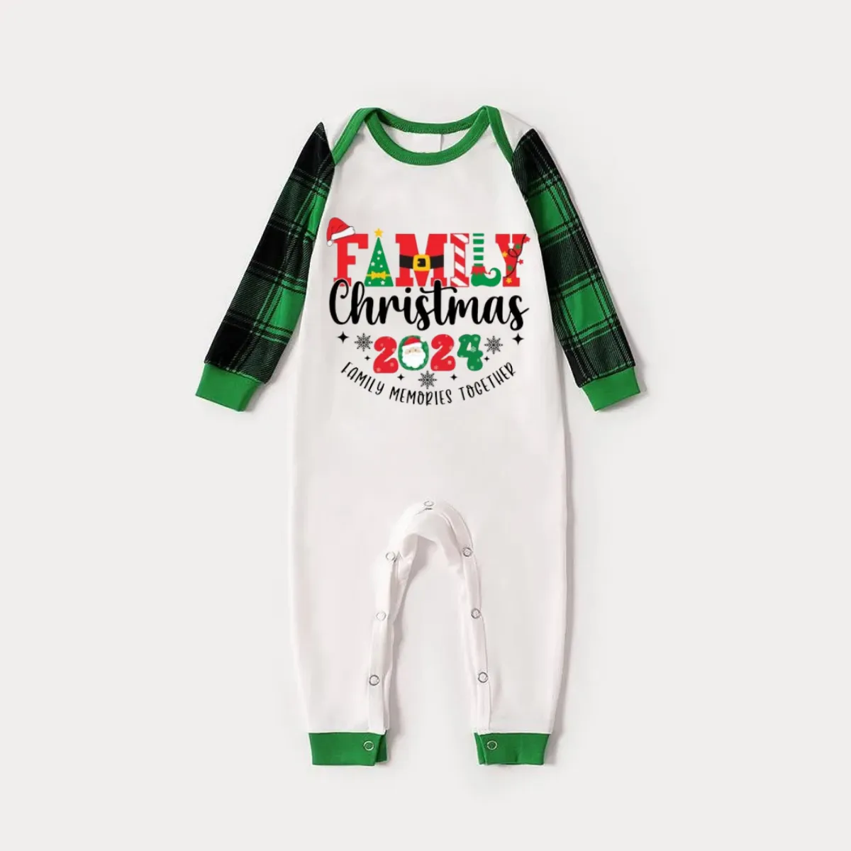 Family Christmas 2024 Family Memories Together Print Long Sleeve Top With Green & Black Plaid Christmas Family Matching Pajamas