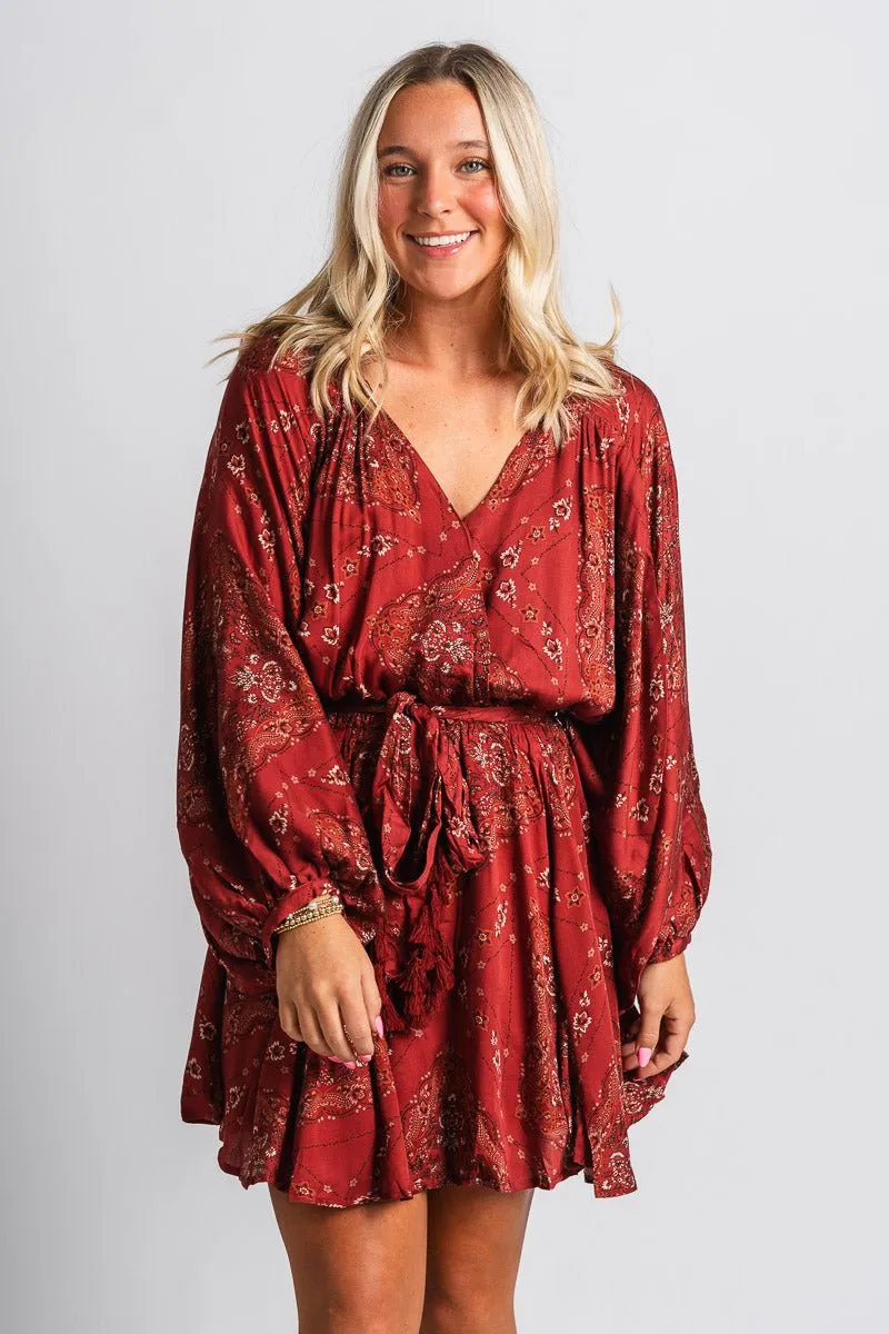 Floral paisley long sleeve dress henna