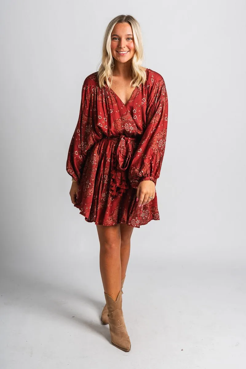 Floral paisley long sleeve dress henna