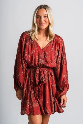 Floral paisley long sleeve dress henna