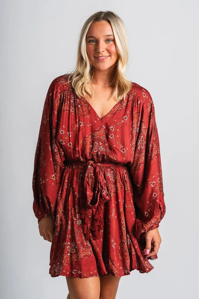 Floral paisley long sleeve dress henna