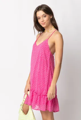 Fuchsia Spotted Ruffle Mini Dress