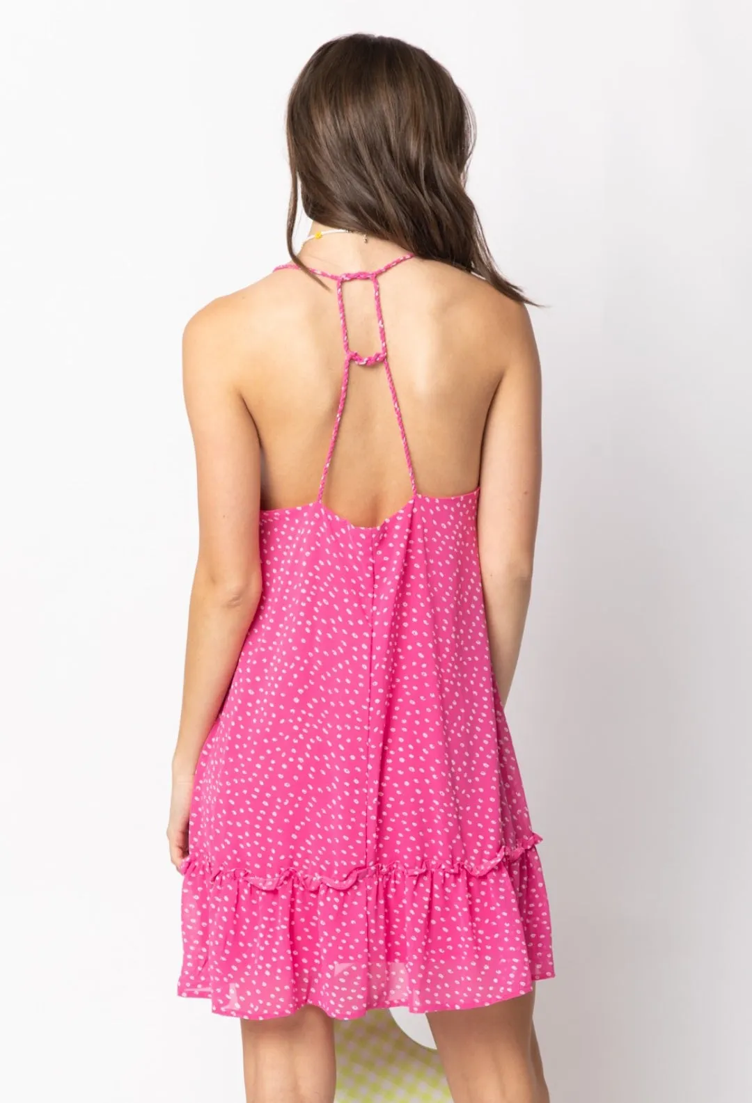 Fuchsia Spotted Ruffle Mini Dress