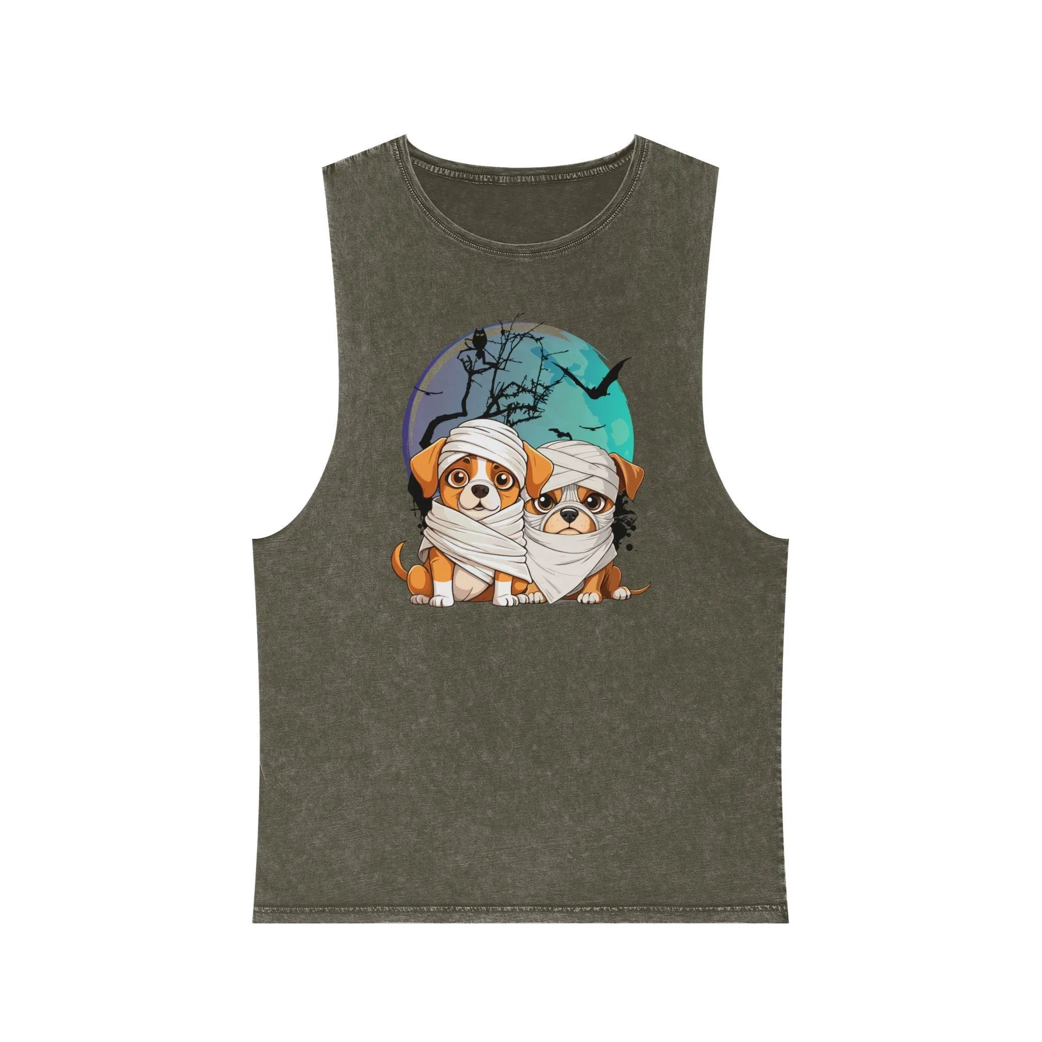 Funny Halloween Mummy Dogs Unisex Stonewash Tank Top