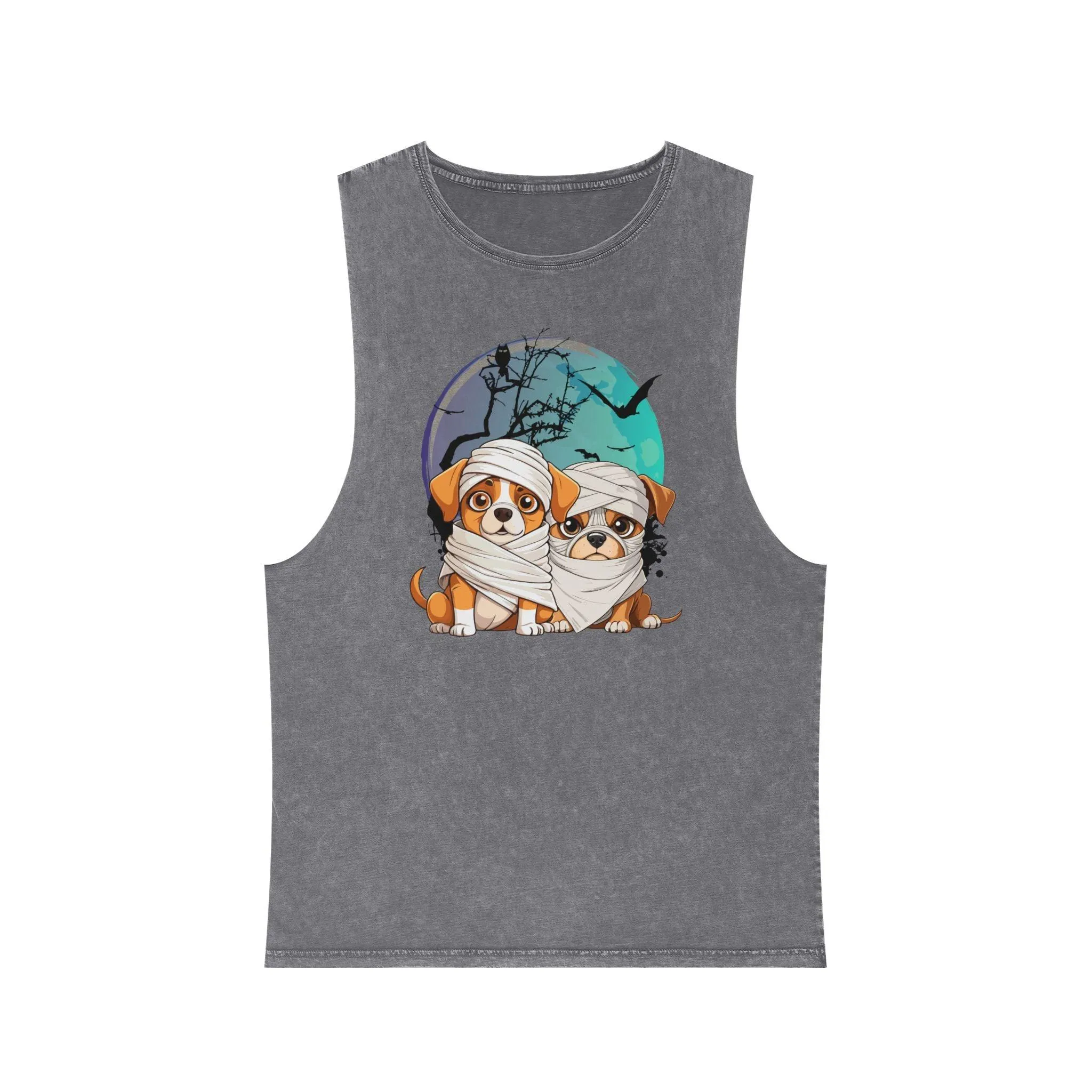 Funny Halloween Mummy Dogs Unisex Stonewash Tank Top
