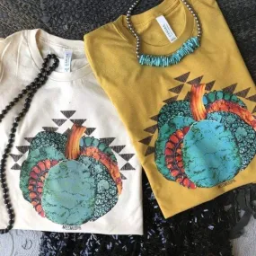 Gena Turquoise Pumpkin Graphic T-Shirt
