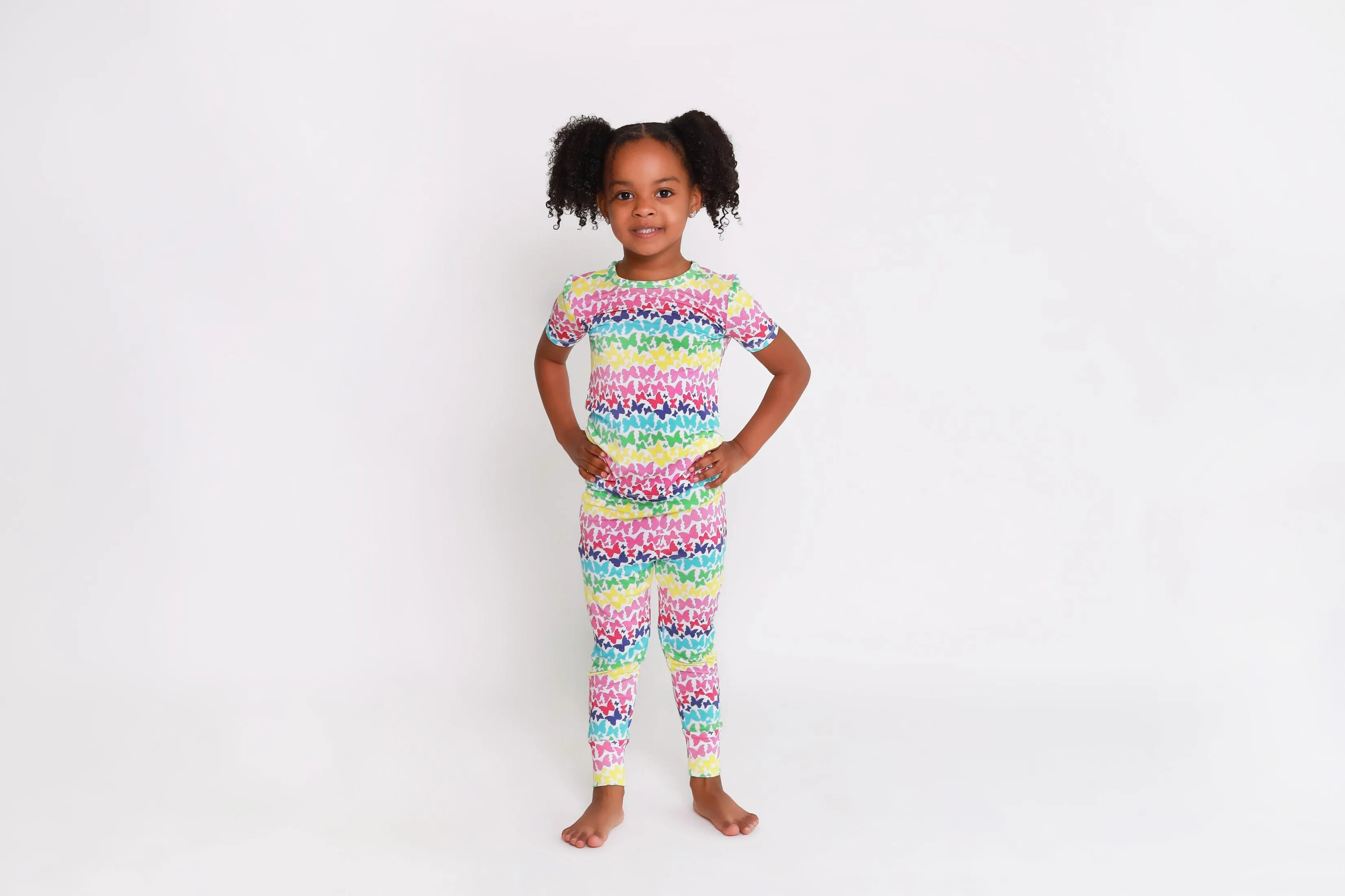Girl's Bamboo Short Sleeve Pajama Set - Rainbow Butterfly