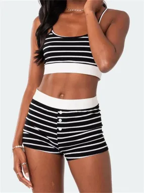 JuliaFashion - Sleeveless Strap Camis Tops Skinny Shorts Sleepwear Suits