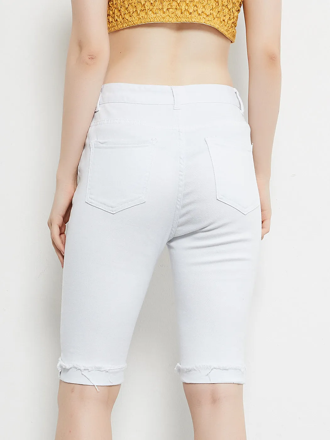Juniors High Waist Ripped Holes Distressed Short Denim Jeans