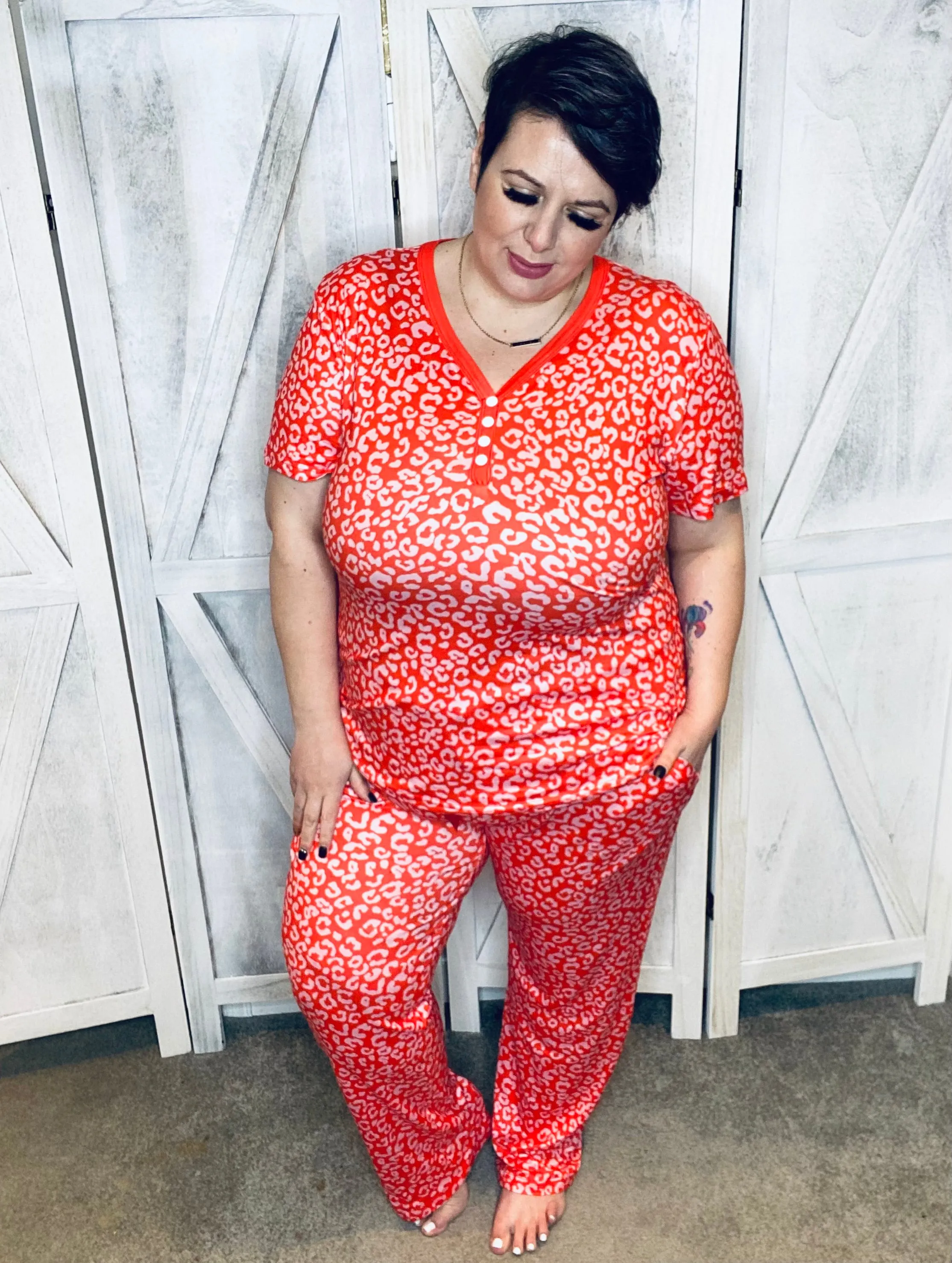 #L871 Red Leopard Pajamas