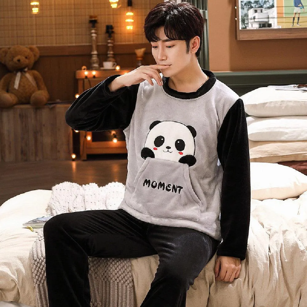 Ladies Cute Panda Velvet Pajamas