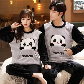 Ladies Cute Panda Velvet Pajamas