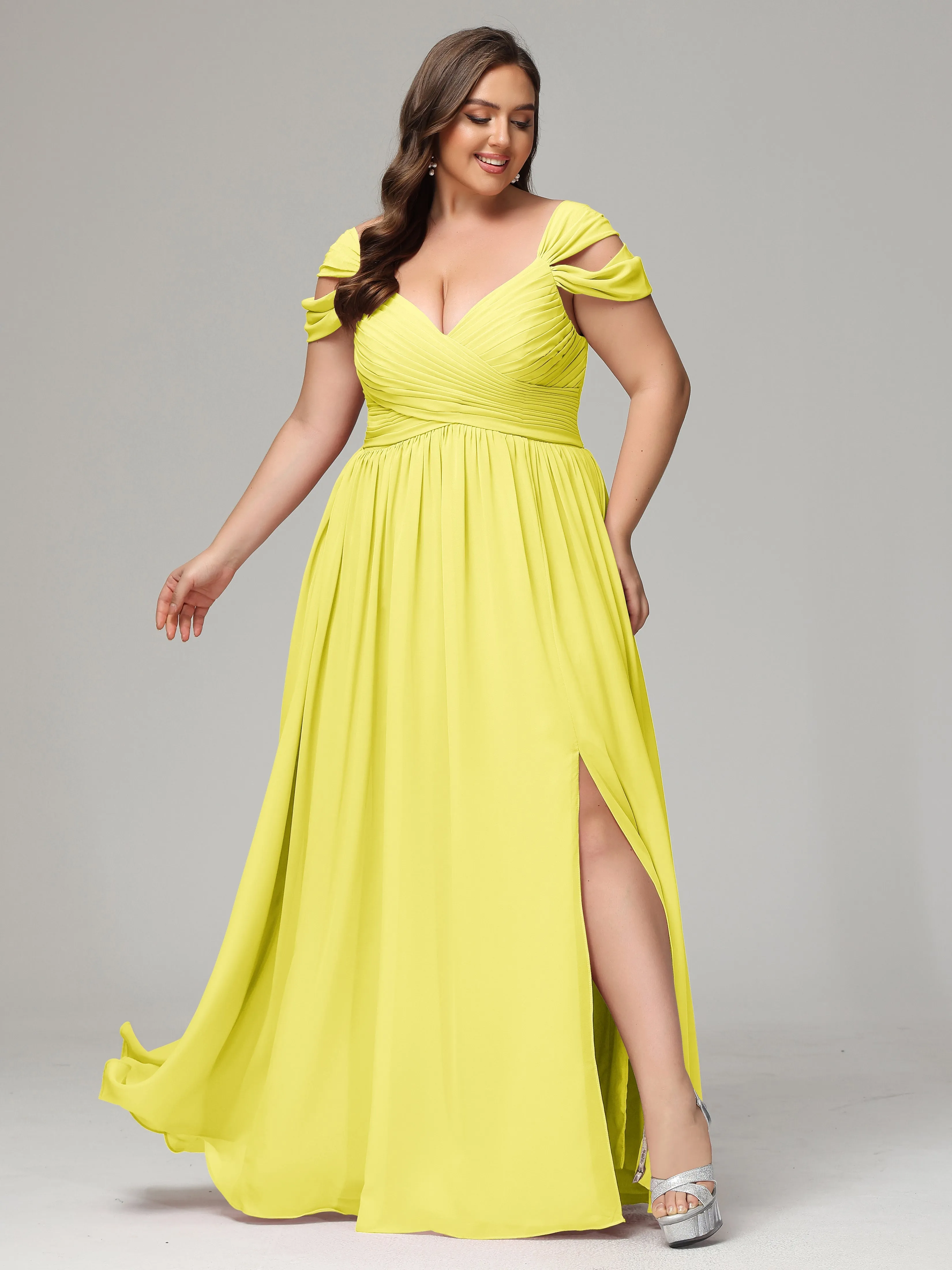Lemon Bridesmaid Dresses Bridesmaid Dresses Cap Sleeves Chiffon With Split Good Bridesmaid Dresses For Plus Size