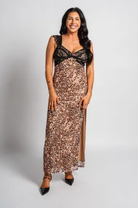 Leopard lace maxi dress beige/black