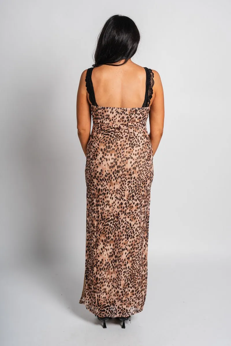 Leopard lace maxi dress beige/black