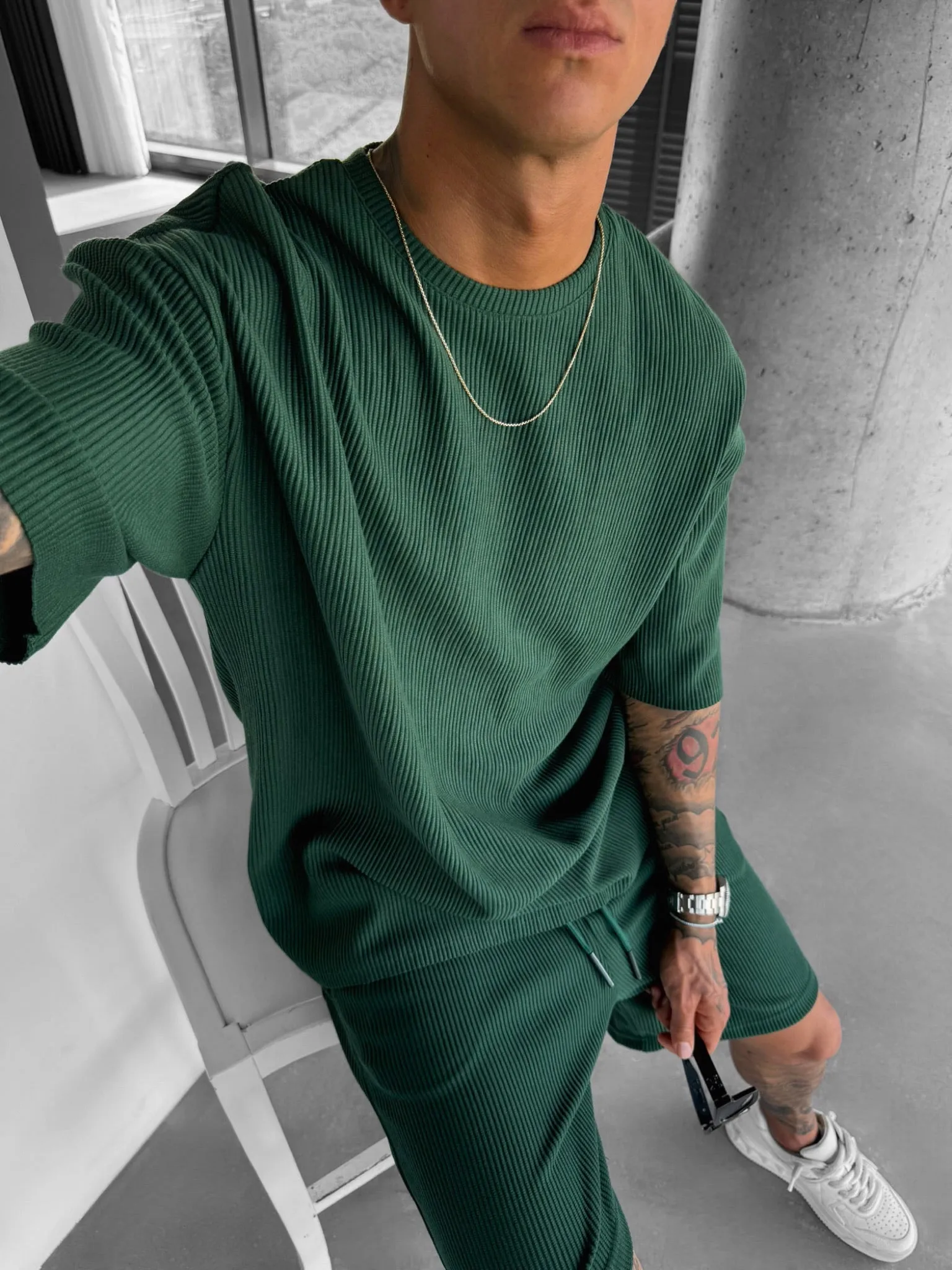 Loose Fit Cord Shorts - Green