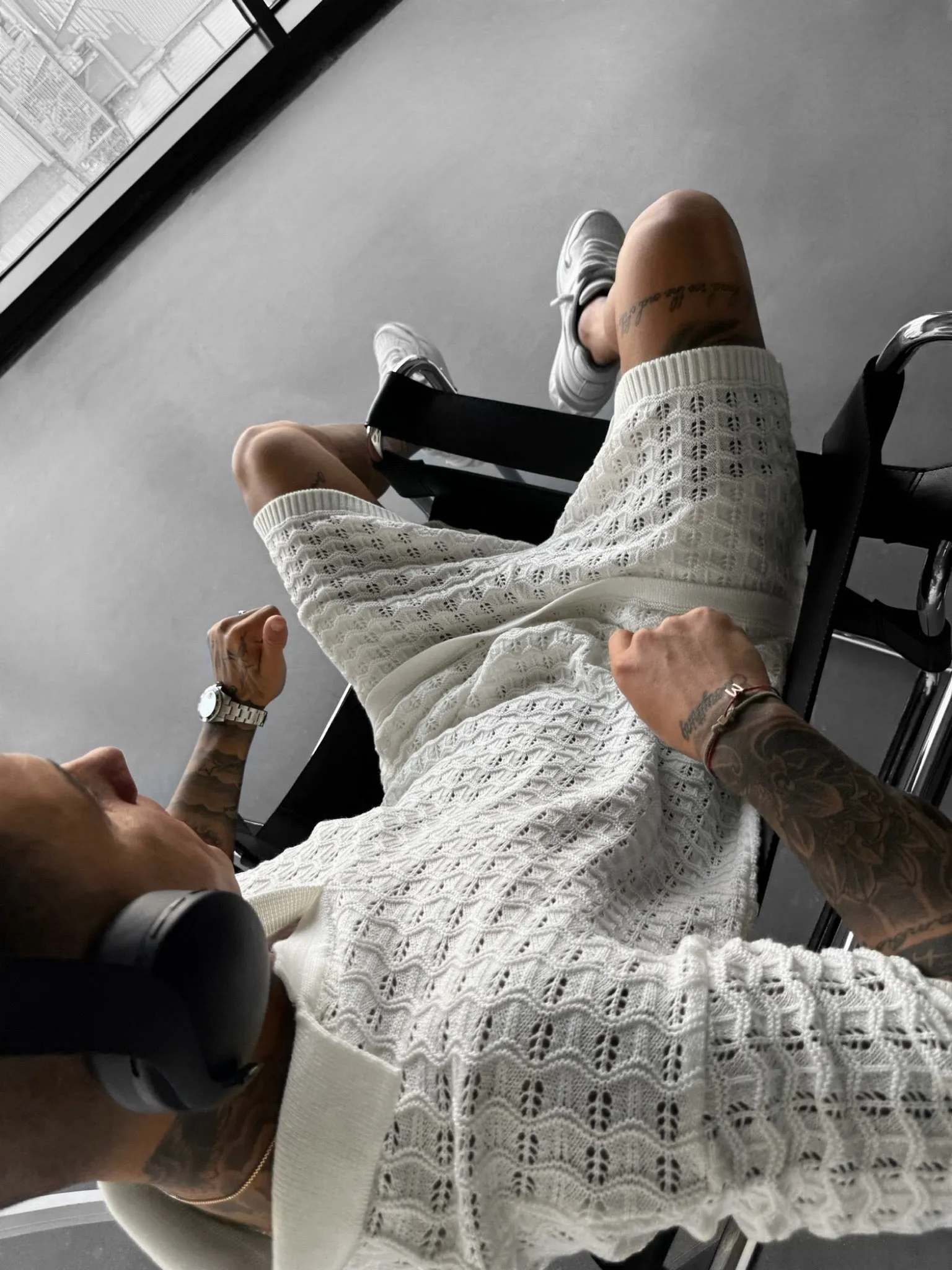 Loose Fit Structured Knit Shorts - Ecru