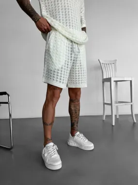 Loose Fit Structured Knit Shorts - Ecru