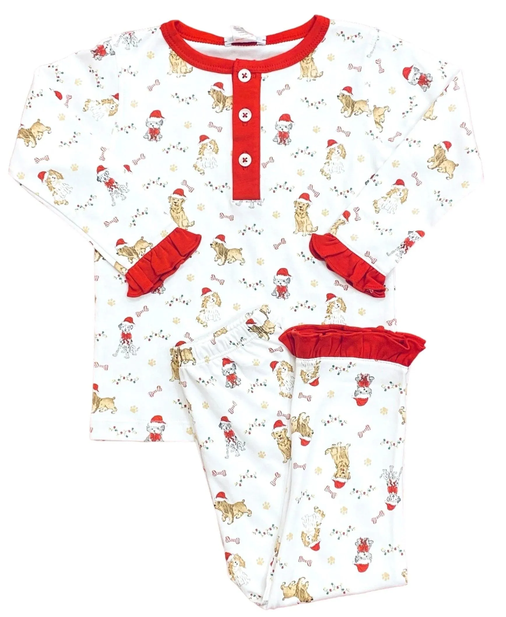 Lulu Bebe Santa Puppies Pima Long Sleeve Girl 2pc PJ