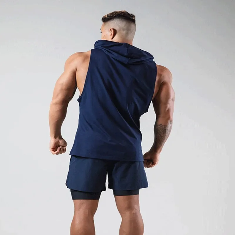 Mens Bodybuilding Hooded Tank Top Cotton sleeveless Vest Summer Gyms Fitness Workout Casual Fashion Brand Tops Clothing