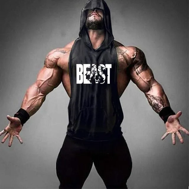 Men's Gym Fitness Cotton hooded Tank tops
