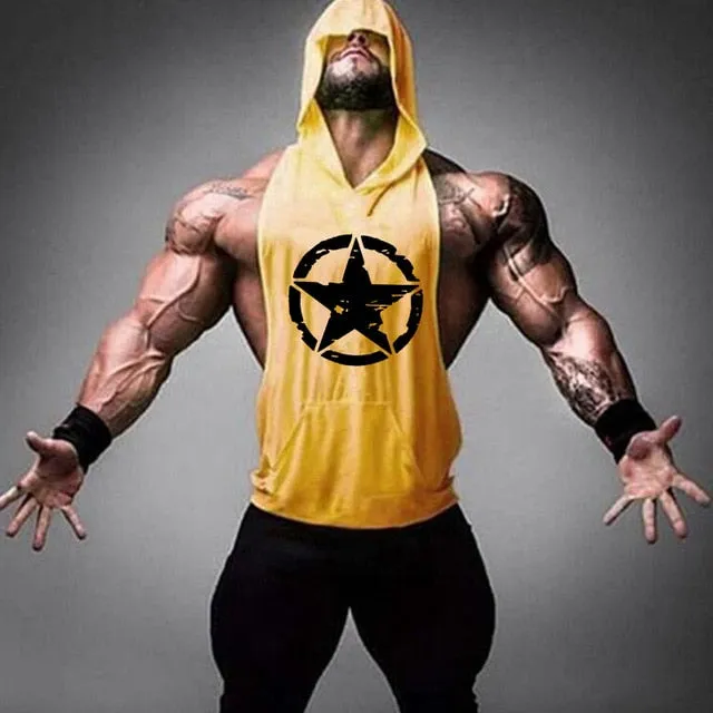 Men's Gym Fitness Cotton hooded Tank tops