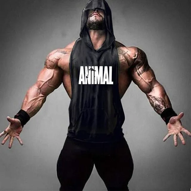 Men's Gym Fitness Cotton hooded Tank tops