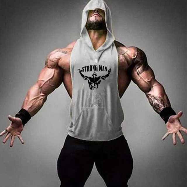 Men's Gym Fitness Cotton hooded Tank tops