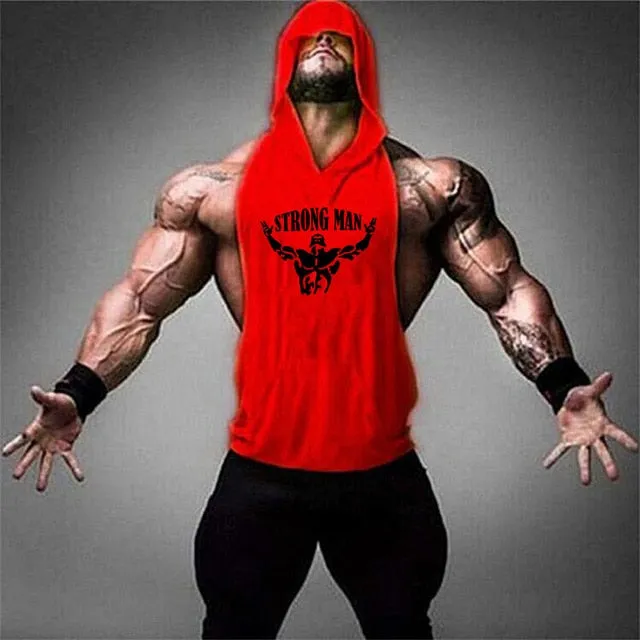 Men's Gym Fitness Cotton hooded Tank tops