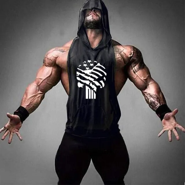 Men's Gym Fitness Cotton hooded Tank tops