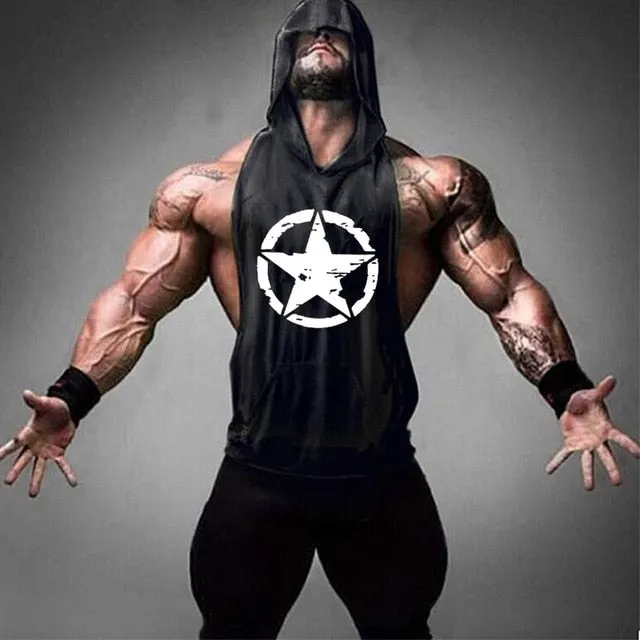 Men's Gym Fitness Cotton hooded Tank tops