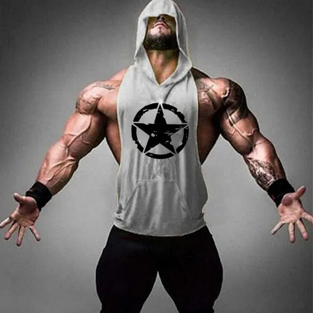 Men's Gym Fitness Cotton hooded Tank tops