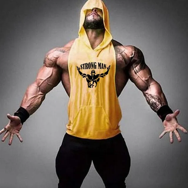Men's Gym Fitness Cotton hooded Tank tops