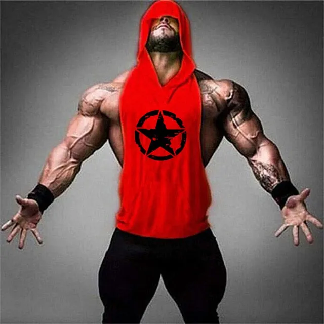 Men's Gym Fitness Cotton hooded Tank tops