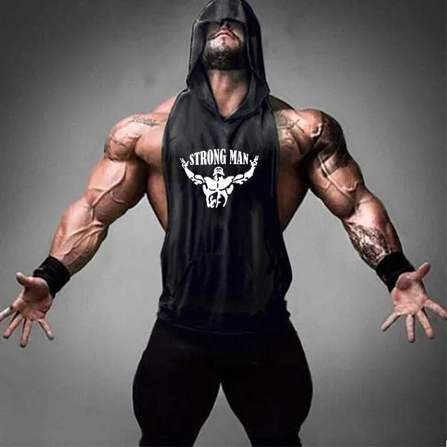 Men's Gym Fitness Cotton hooded Tank tops