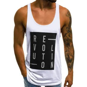 Men's Gym Letter Print Men Bodybuilding Casual Tank Tops