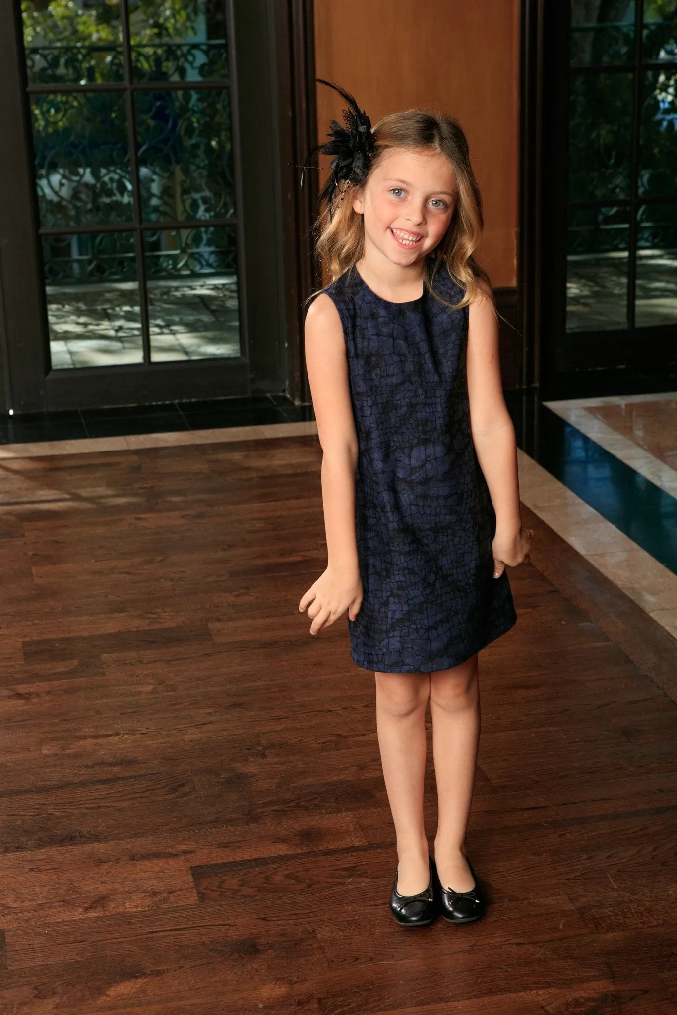 Navy Animal Print Fancy Evening Trendy Designer Mommy and Me Dresses