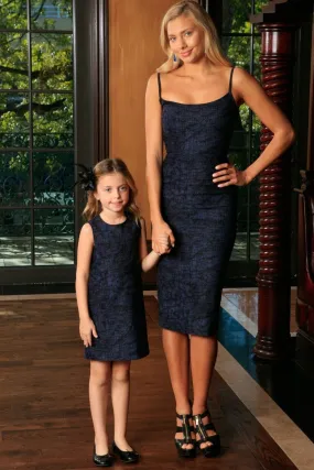 Navy Animal Print Fancy Evening Trendy Designer Mommy and Me Dresses