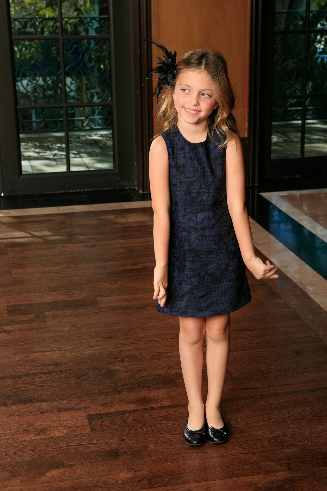 Navy Animal Print Fancy Evening Trendy Designer Mommy and Me Dresses