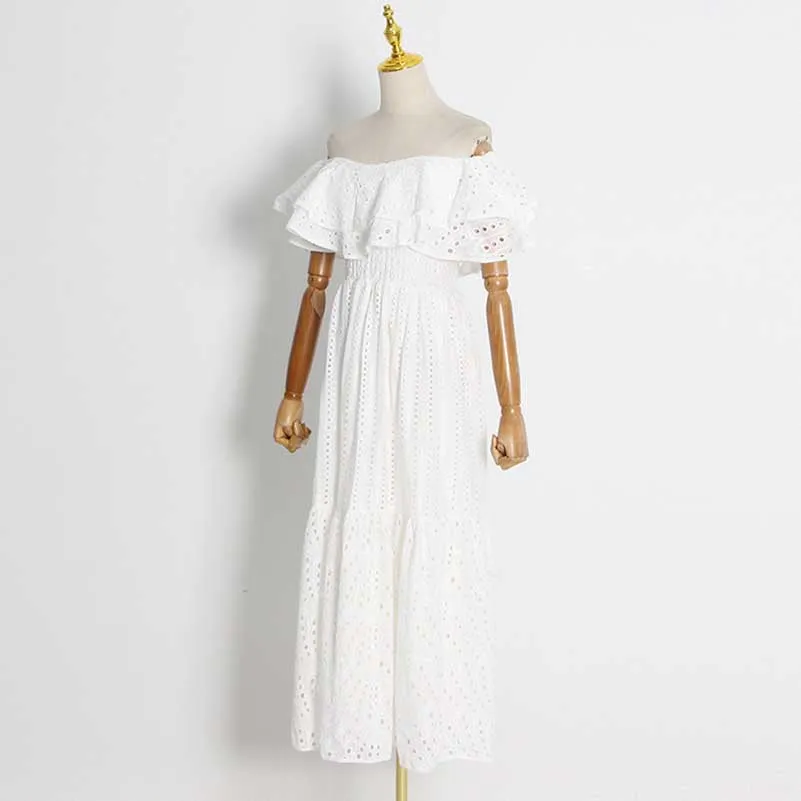 Off-the-shoulder Ruffled Midi Dress Beach Party Long Dress Embroidered Dress