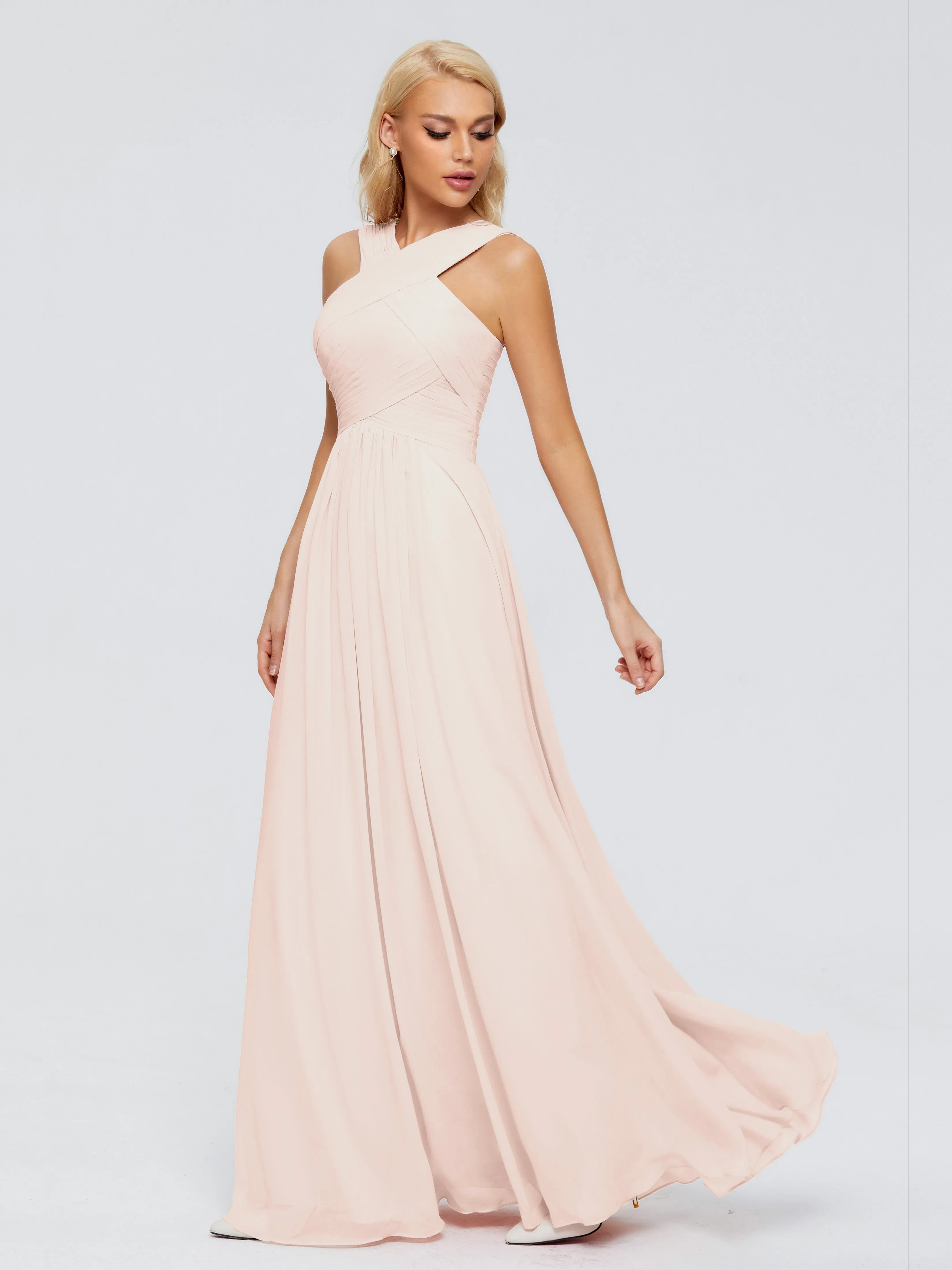 Pearl Pink Bridesmaid Dresses Aliyah Charming A-Line Straps Chiffon Bridesmaid Dresses