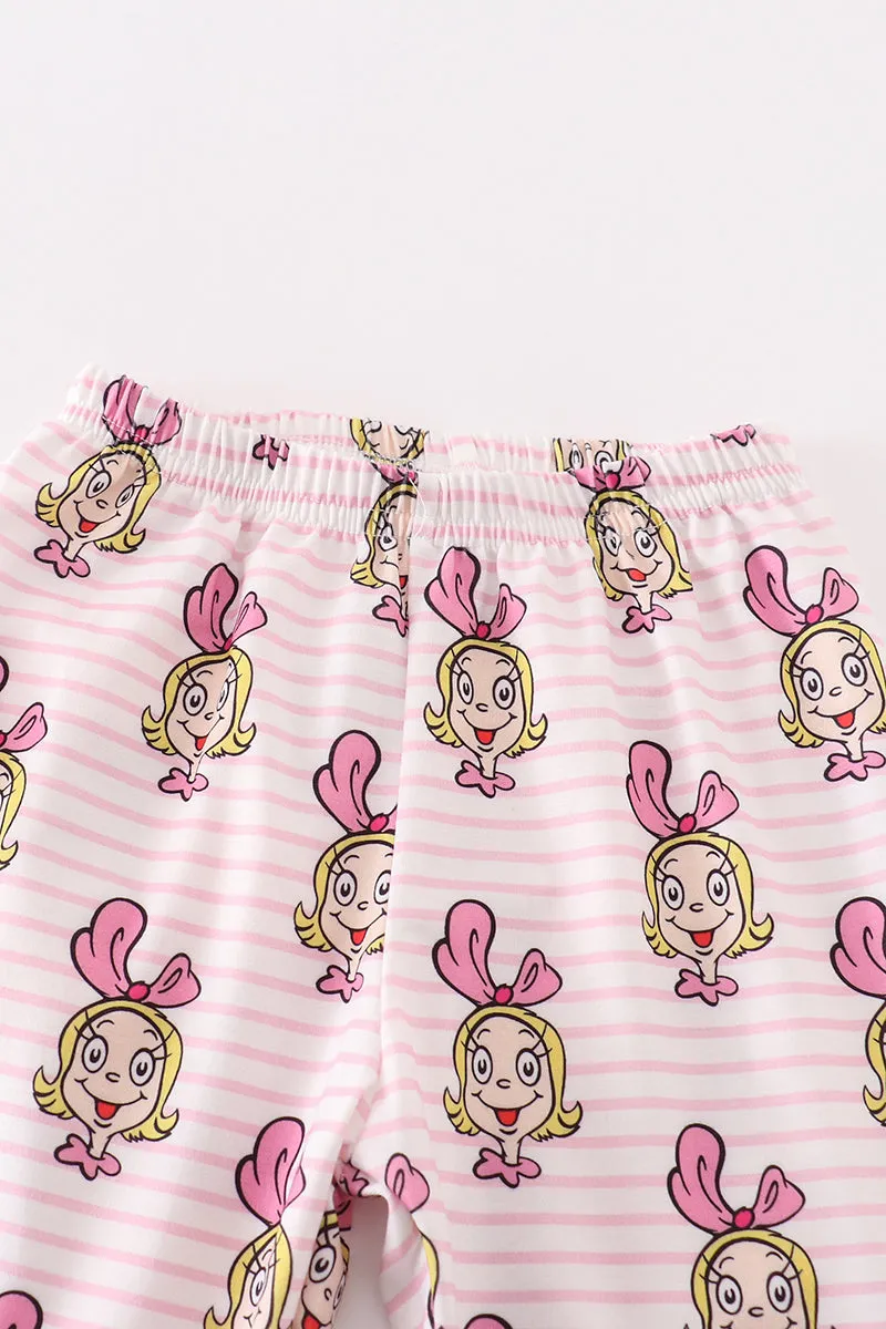 Pink Stripe Character Girl Pajamas Set